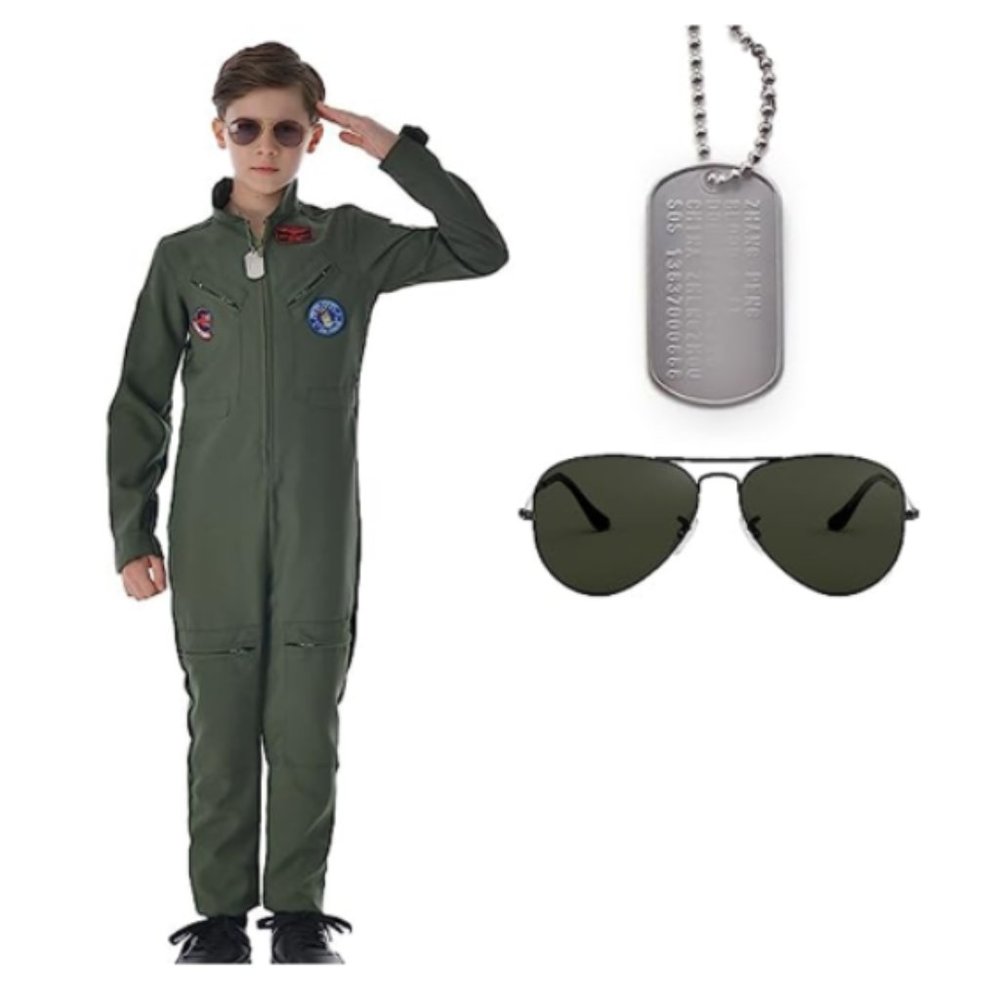 WROY Top Gun Costume for Kids / Maverick in Green Size L -Tried on, never worn.
